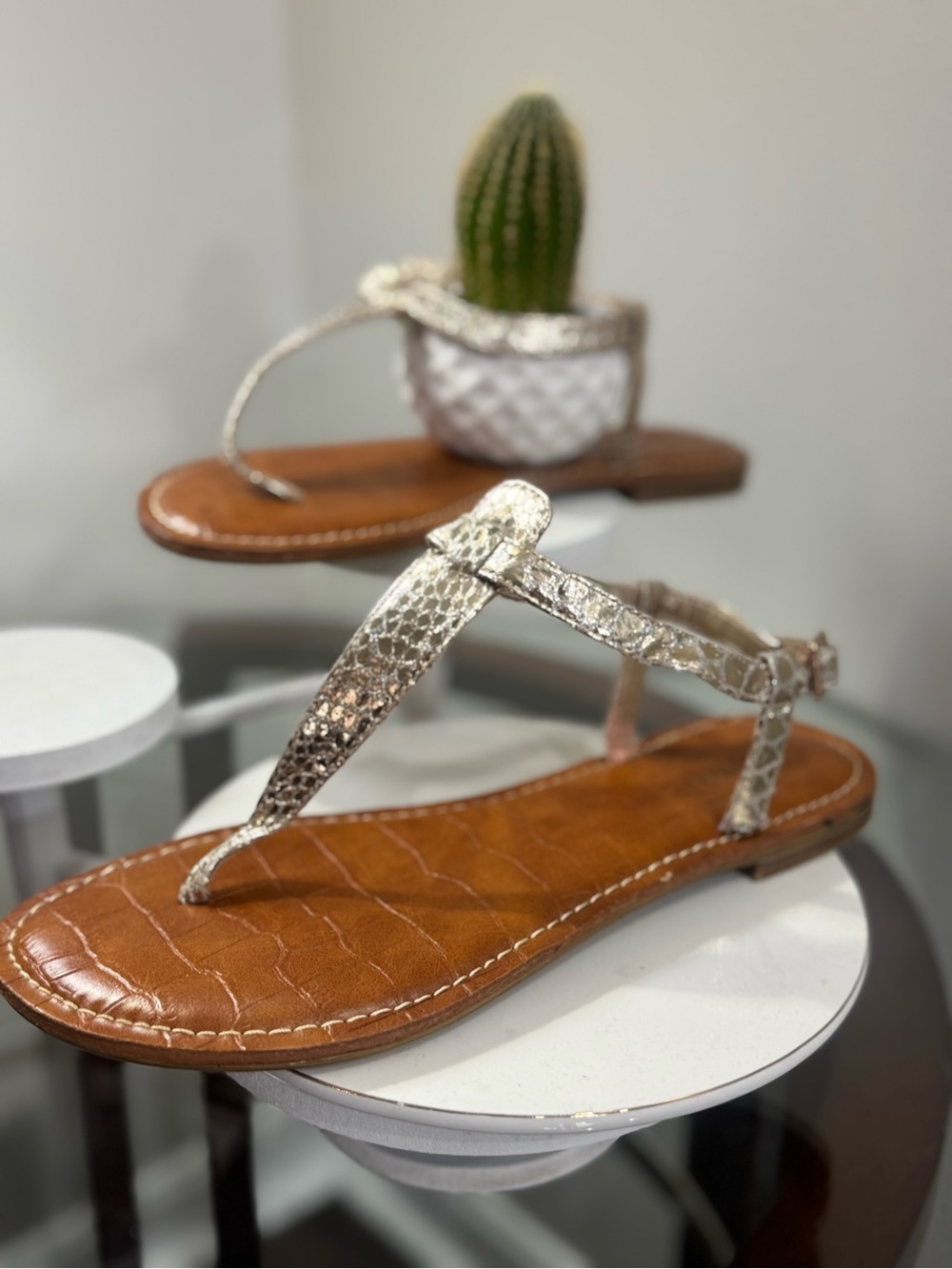 X Appeal Metallic Snake Print T-Strap Sandals – Women’s Size 10